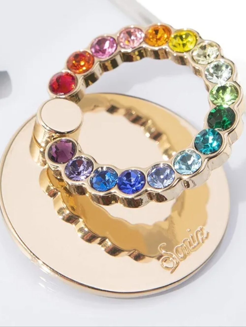 Pink Sky Embellished Crystal Rhinestone Phone Ring and Stand (Gold, Rainbow) New